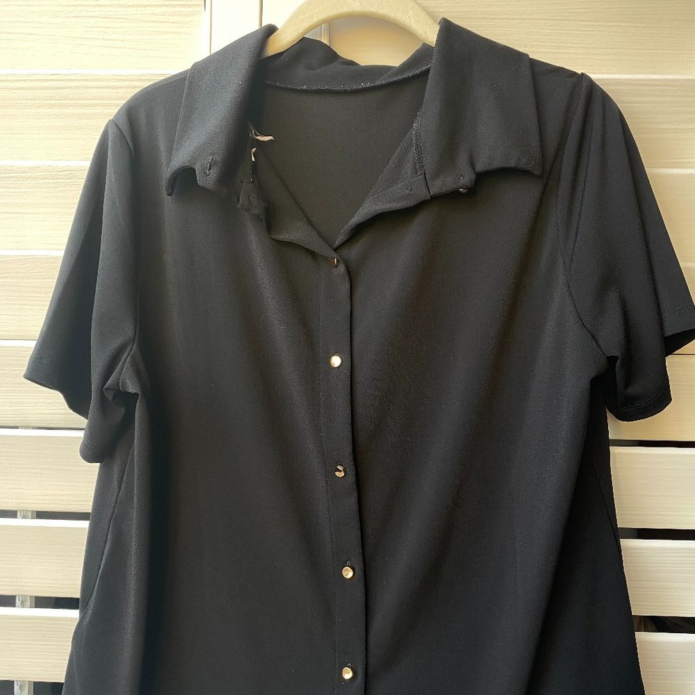 Black button up short sleeve dress shirt